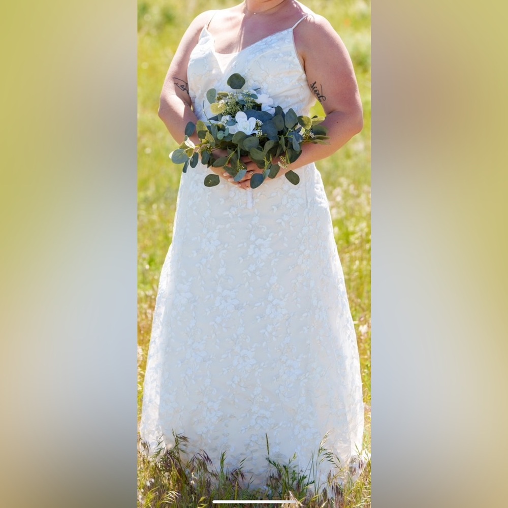 DB White Spaghetti Strap Lace Gown